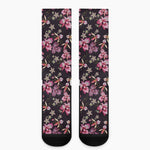 Embroidery Orchid Flower Pattern Print Crew Socks