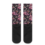 Embroidery Orchid Flower Pattern Print Crew Socks