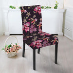 Embroidery Orchid Flower Pattern Print Dining Chair Slipcover