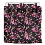 Embroidery Orchid Flower Pattern Print Duvet Cover Bedding Set