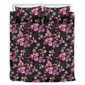 Embroidery Orchid Flower Pattern Print Duvet Cover Bedding Set
