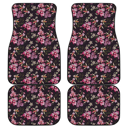 Embroidery Orchid Flower Pattern Print Front and Back Car Floor Mats