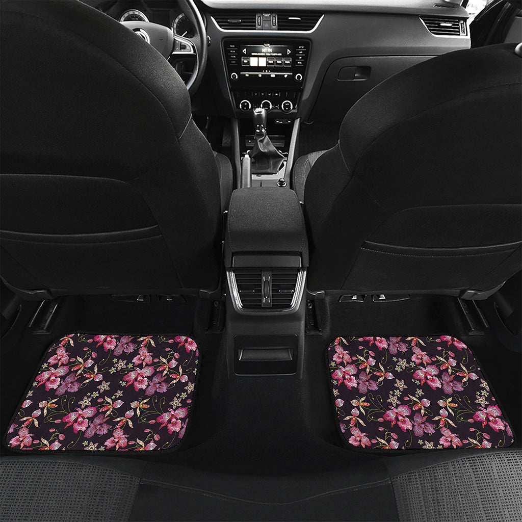 Embroidery Orchid Flower Pattern Print Front and Back Car Floor Mats