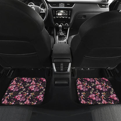 Embroidery Orchid Flower Pattern Print Front and Back Car Floor Mats