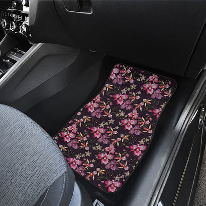 Embroidery Orchid Flower Pattern Print Front and Back Car Floor Mats