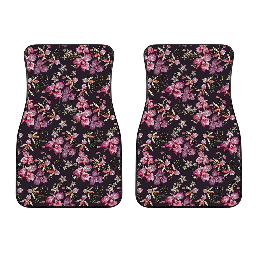 Embroidery Orchid Flower Pattern Print Front Car Floor Mats