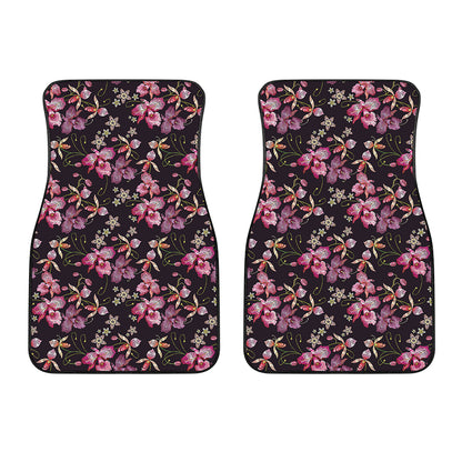 Embroidery Orchid Flower Pattern Print Front Car Floor Mats