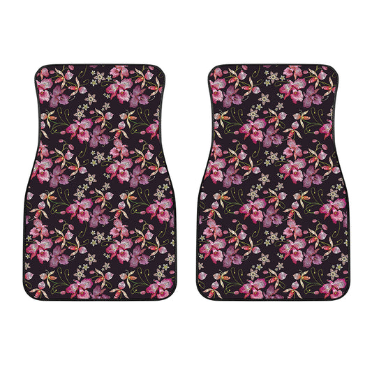 Embroidery Orchid Flower Pattern Print Front Car Floor Mats