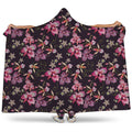 Embroidery Orchid Flower Pattern Print Hooded Blanket