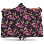 Embroidery Orchid Flower Pattern Print Hooded Blanket