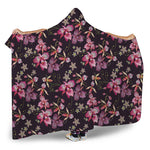 Embroidery Orchid Flower Pattern Print Hooded Blanket