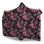 Embroidery Orchid Flower Pattern Print Hooded Blanket