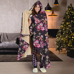 Embroidery Orchid Flower Pattern Print Hooded Blanket