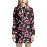 Embroidery Orchid Flower Pattern Print Hoodie Dress