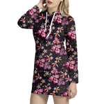 Embroidery Orchid Flower Pattern Print Hoodie Dress