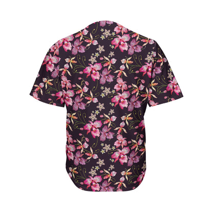 Embroidery Orchid Flower Pattern Print Men's Baseball Jersey