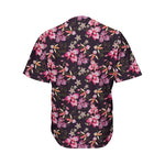 Embroidery Orchid Flower Pattern Print Men's Baseball Jersey