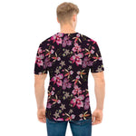 Embroidery Orchid Flower Pattern Print Men's T-Shirt