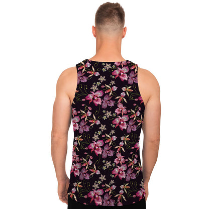 Embroidery Orchid Flower Pattern Print Men's Tank Top