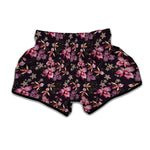 Embroidery Orchid Flower Pattern Print Muay Thai Boxing Shorts