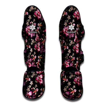 Embroidery Orchid Flower Pattern Print Muay Thai Shin Guard