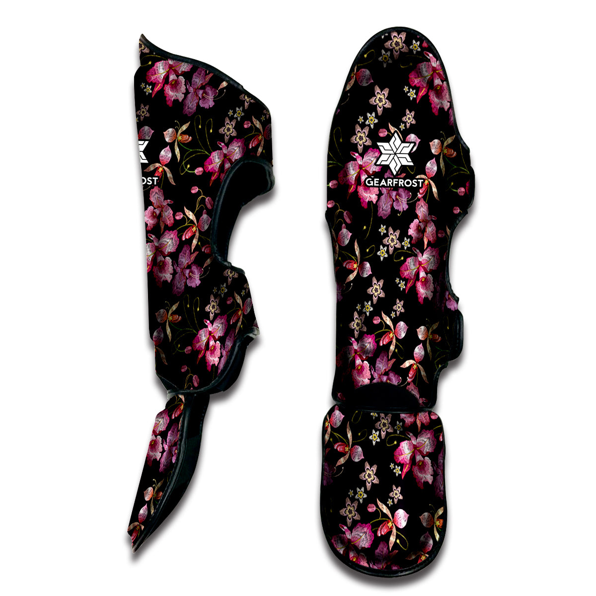 Embroidery Orchid Flower Pattern Print Muay Thai Shin Guard