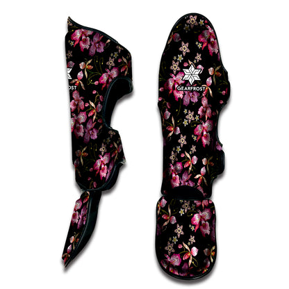 Embroidery Orchid Flower Pattern Print Muay Thai Shin Guard