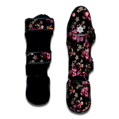 Embroidery Orchid Flower Pattern Print Muay Thai Shin Guard