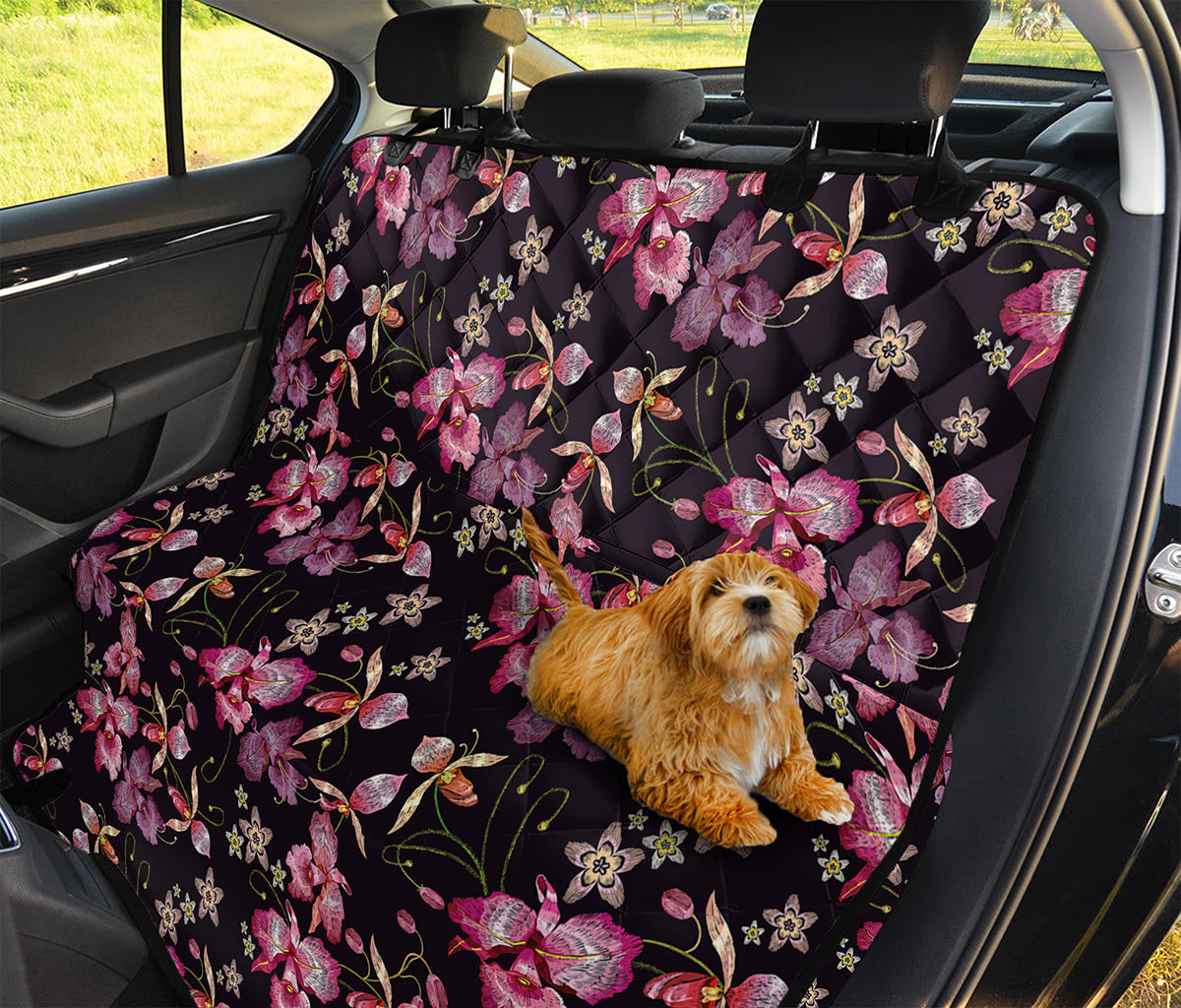 Embroidery Orchid Flower Pattern Print Pet Car Back Seat Cover