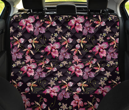 Embroidery Orchid Flower Pattern Print Pet Car Back Seat Cover