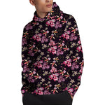 Embroidery Orchid Flower Pattern Print Pullover Hoodie