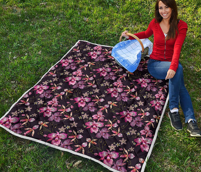 Embroidery Orchid Flower Pattern Print Quilt