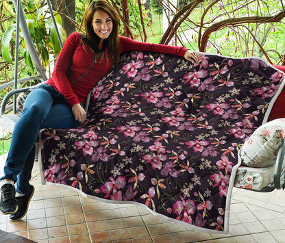 Embroidery Orchid Flower Pattern Print Quilt