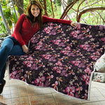 Embroidery Orchid Flower Pattern Print Quilt