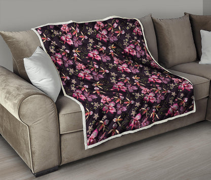 Embroidery Orchid Flower Pattern Print Quilt