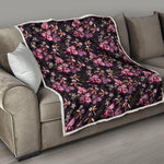 Embroidery Orchid Flower Pattern Print Quilt