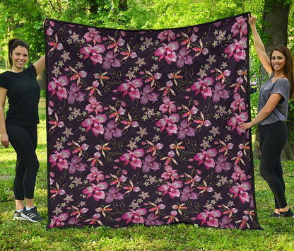 Embroidery Orchid Flower Pattern Print Quilt