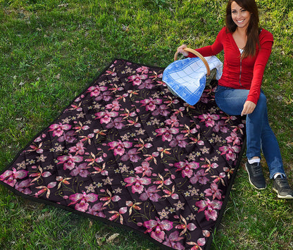 Embroidery Orchid Flower Pattern Print Quilt