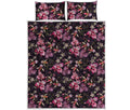 Embroidery Orchid Flower Pattern Print Quilt Bed Set