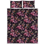 Embroidery Orchid Flower Pattern Print Quilt Bed Set