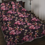 Embroidery Orchid Flower Pattern Print Quilt Bed Set