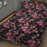 Embroidery Orchid Flower Pattern Print Quilt Bed Set