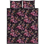 Embroidery Orchid Flower Pattern Print Quilt Bed Set