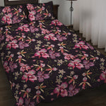 Embroidery Orchid Flower Pattern Print Quilt Bed Set