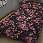 Embroidery Orchid Flower Pattern Print Quilt Bed Set