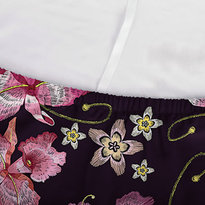 Embroidery Orchid Flower Pattern Print Sofa Cover
