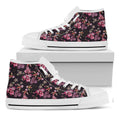 Embroidery Orchid Flower Pattern Print White High Top Sneakers