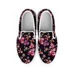 Embroidery Orchid Flower Pattern Print White Slip On Shoes