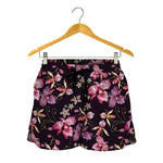 Embroidery Orchid Flower Pattern Print Women's Shorts