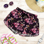 Embroidery Orchid Flower Pattern Print Women's Shorts